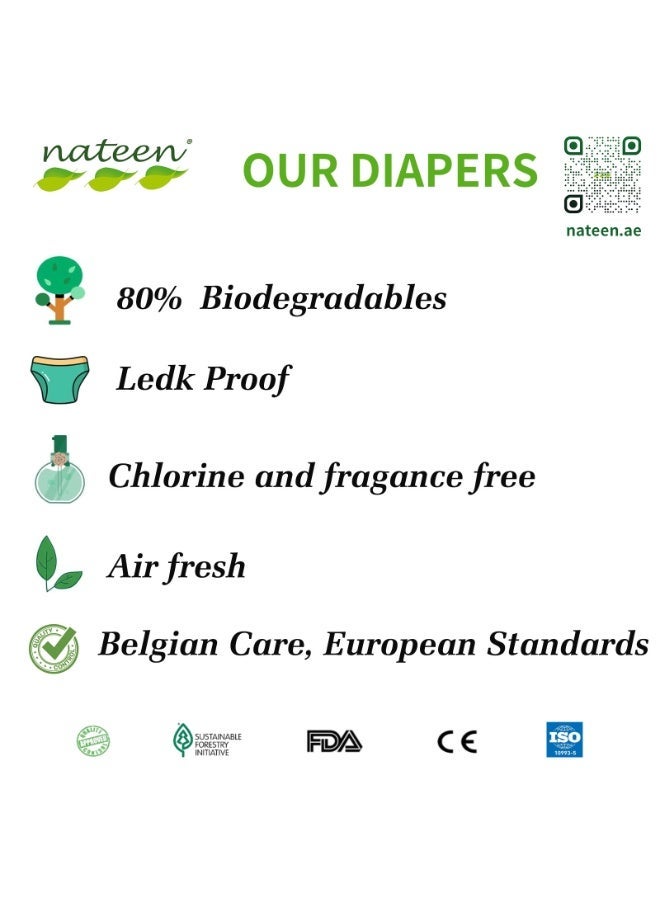 nateen حفاضات Flexi Maxi للبالغين، سراويل، حفاضات سحب ليلية لسلس البول، متوسطة الحجم، مقاس الخصر 90-110 سم، 80 قطعة من حفاضات السحب للبالغين، راحة فائقة، مزيج ممتاز من الحماية. (80 قطعة) - Image 2